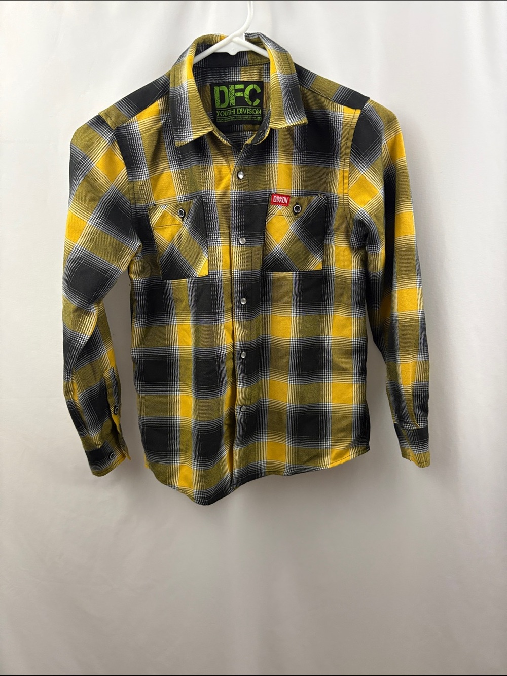 DIXXON Youth Division Flannel Shirt DFC Olive Yellow Black Plaid Size Medium